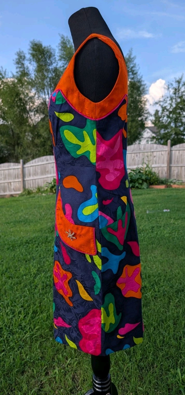 RIMINI COTTON JACQUARD ART PRINT SHEATH DRESS SIZE 4 COLORFUL RETRO POCKETS