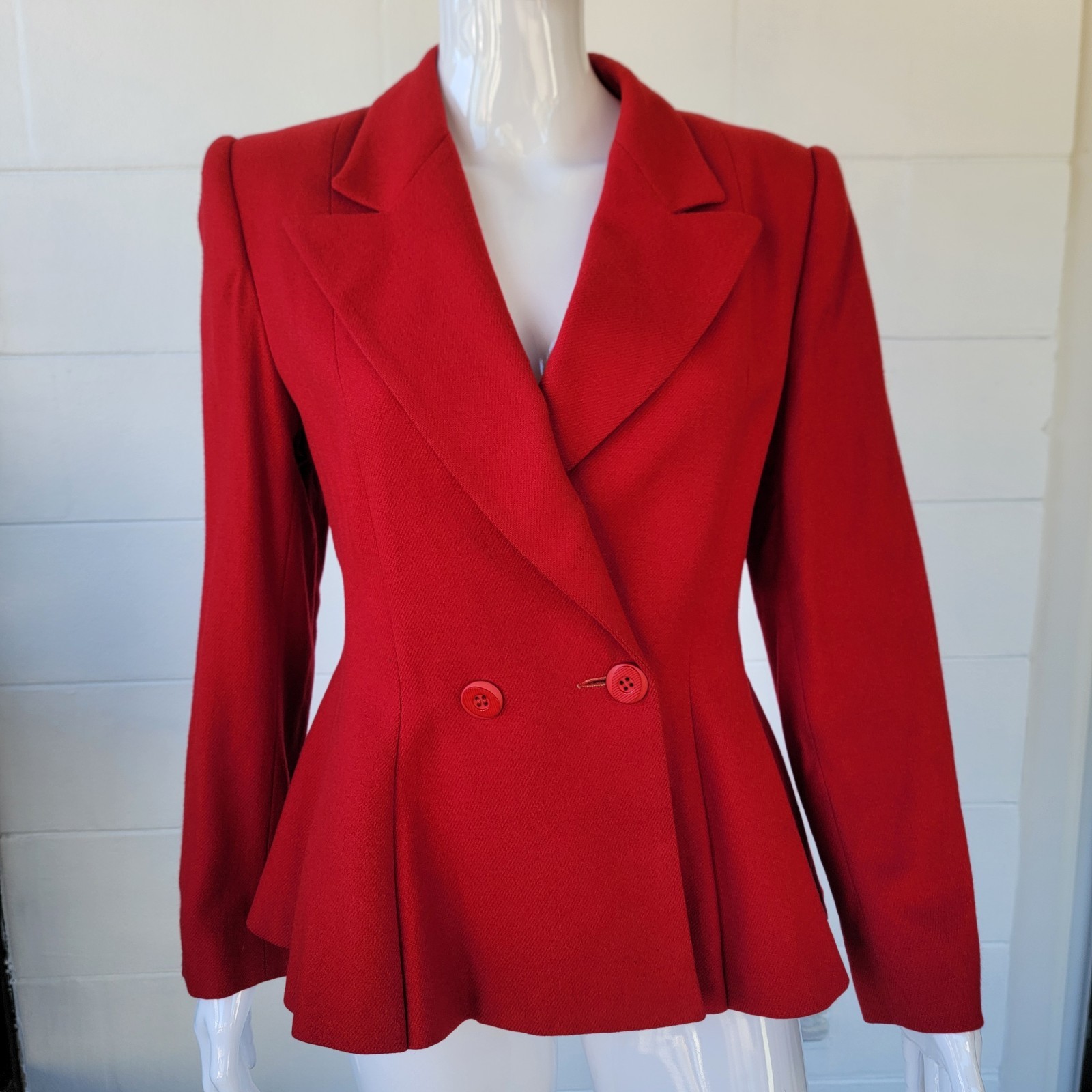 Vintage Red Double-Breasted Blazer Collared Flared Hem Women’s Size 8/S