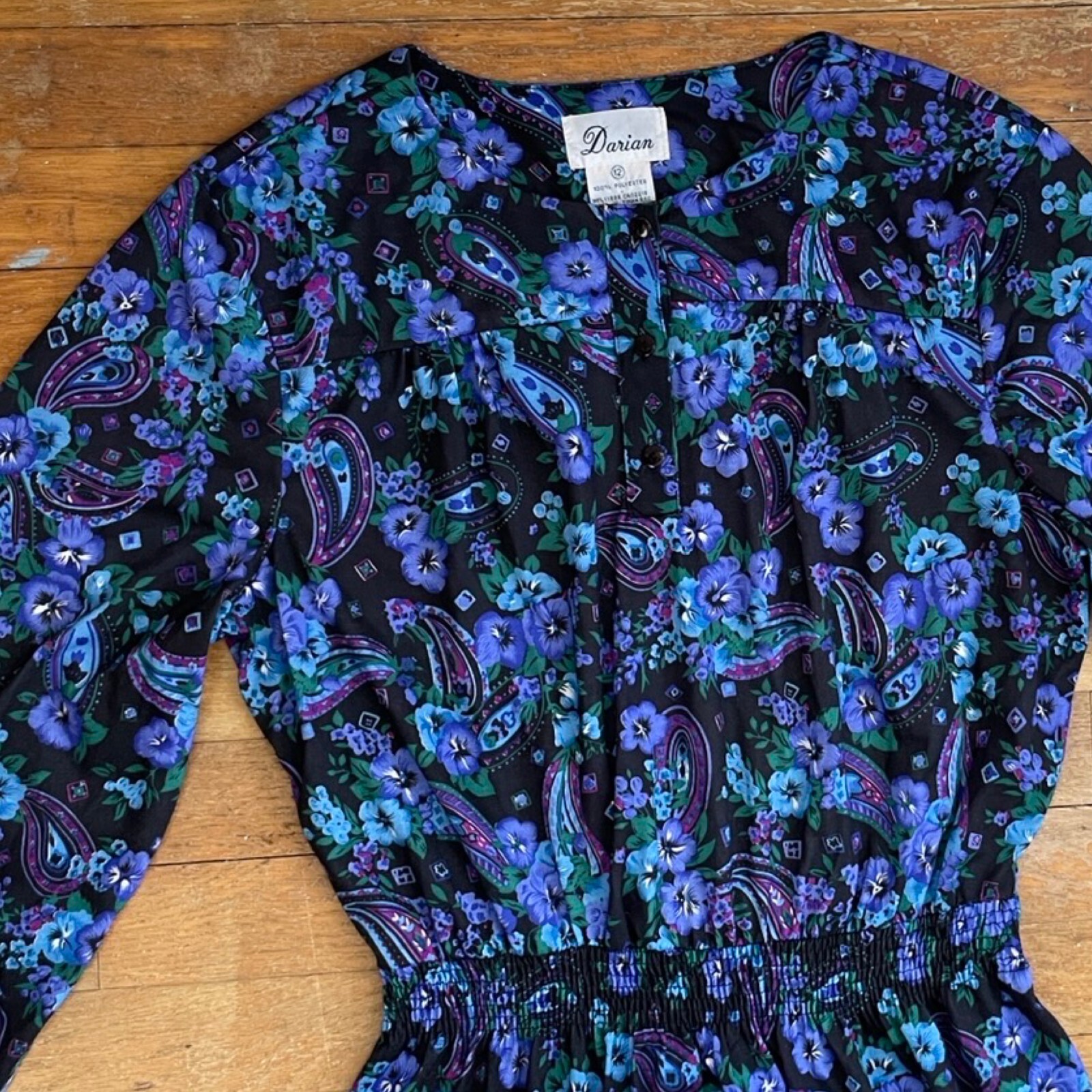 Vintage Floral & Paisley Dress Womens Size Medium 1970s Fine Knit A-Line Midi