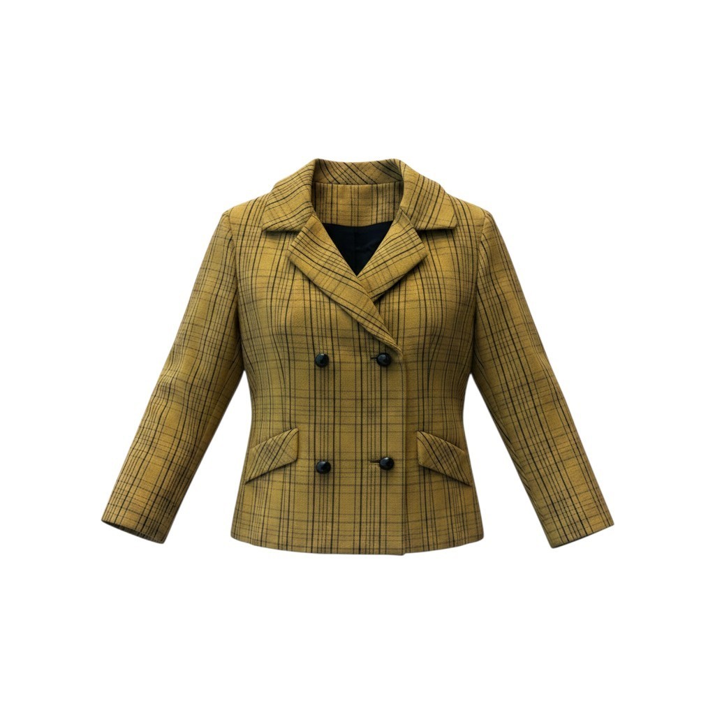Vintage Adolphe Zelinka NY Virgin Wool Plaid Double Breasted Blazer ILGWU 60s