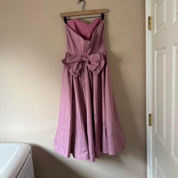 Vintage 70s / 80s Mauve Pink Sweetheart Strapless Bow Dress Cotton 34D estimate