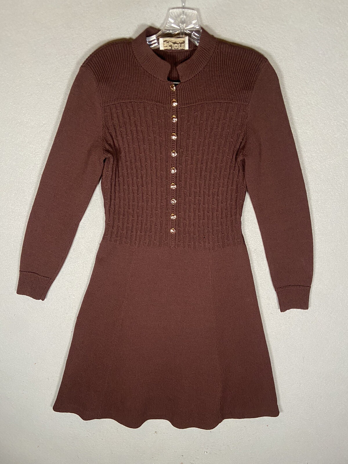 Vintage St John for Lillie Rubin Knit Sweater Brown Dress Sz M 70s Button Front