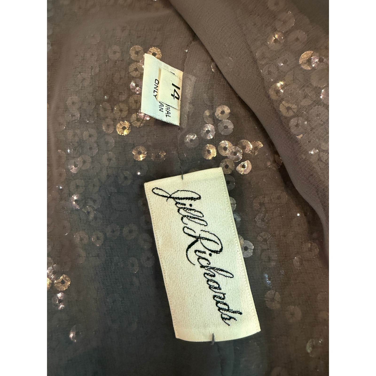 Jill Richards Vintage Sequin Blazer Jacket Gunmetal Grey Beaded Open Front 14