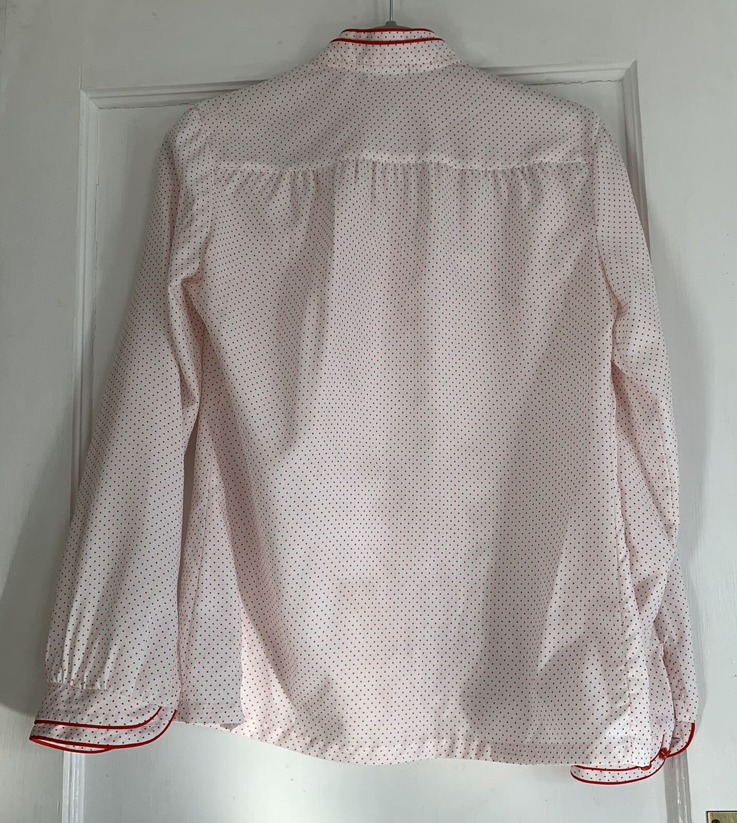 Vtg Gailord Womens Blouse Button Down L ? Creamy Off White Red Polka Dots