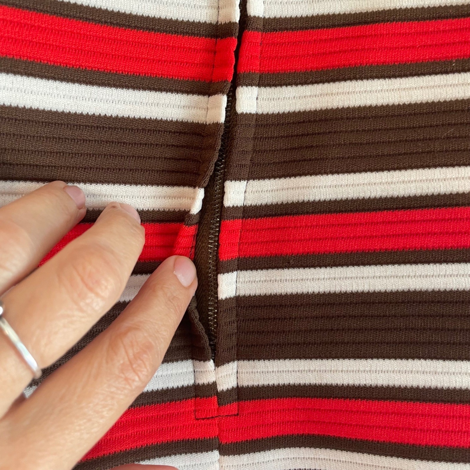 70s Vintage Tunic Bold Stripes Brown Red White Retro Hippie Groovy Costume Dress