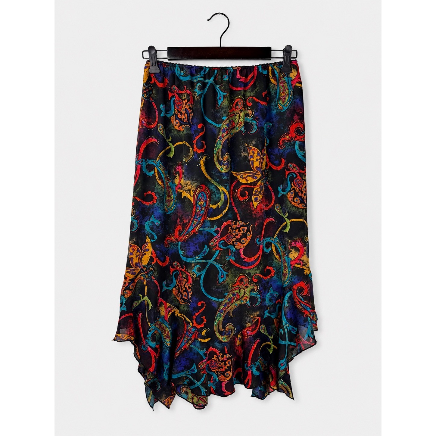 Vintage Chico’s Design Silk Paisley Asymmetrical Handkerchief Hem Skirt Med