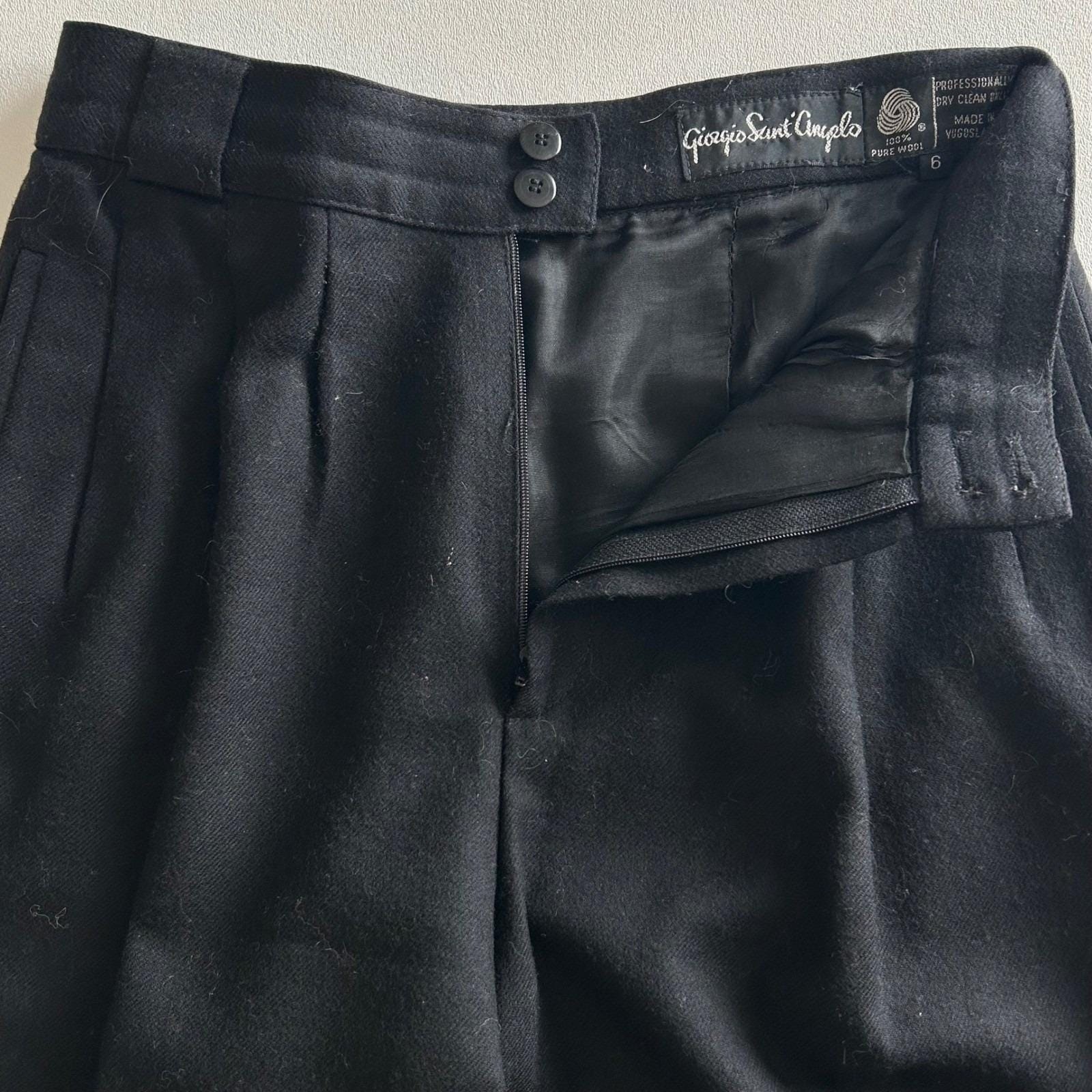 Giorgio Sant Angelo Wool Trousers Womens 6 Black Pleated High Waist Vintage 90s