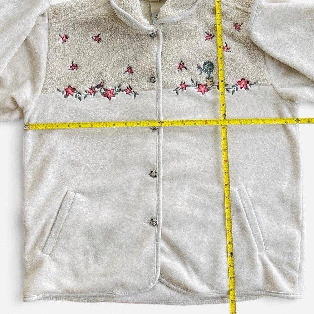 Vintage Northern Reflections Cream Gray Blend Fleece Embroidered Flowers Jacket