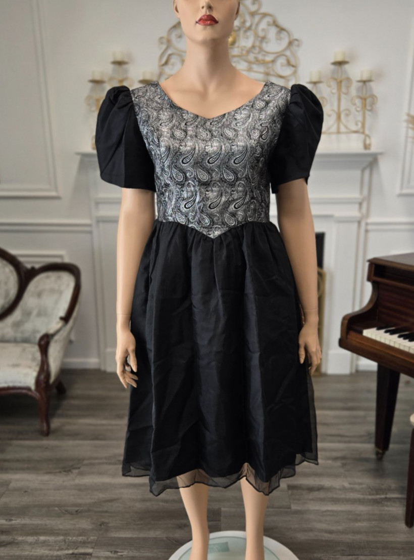 Al’s Formalwear Vintage 80s 90s Black & Silver Prom Party Formal Dress sz 18