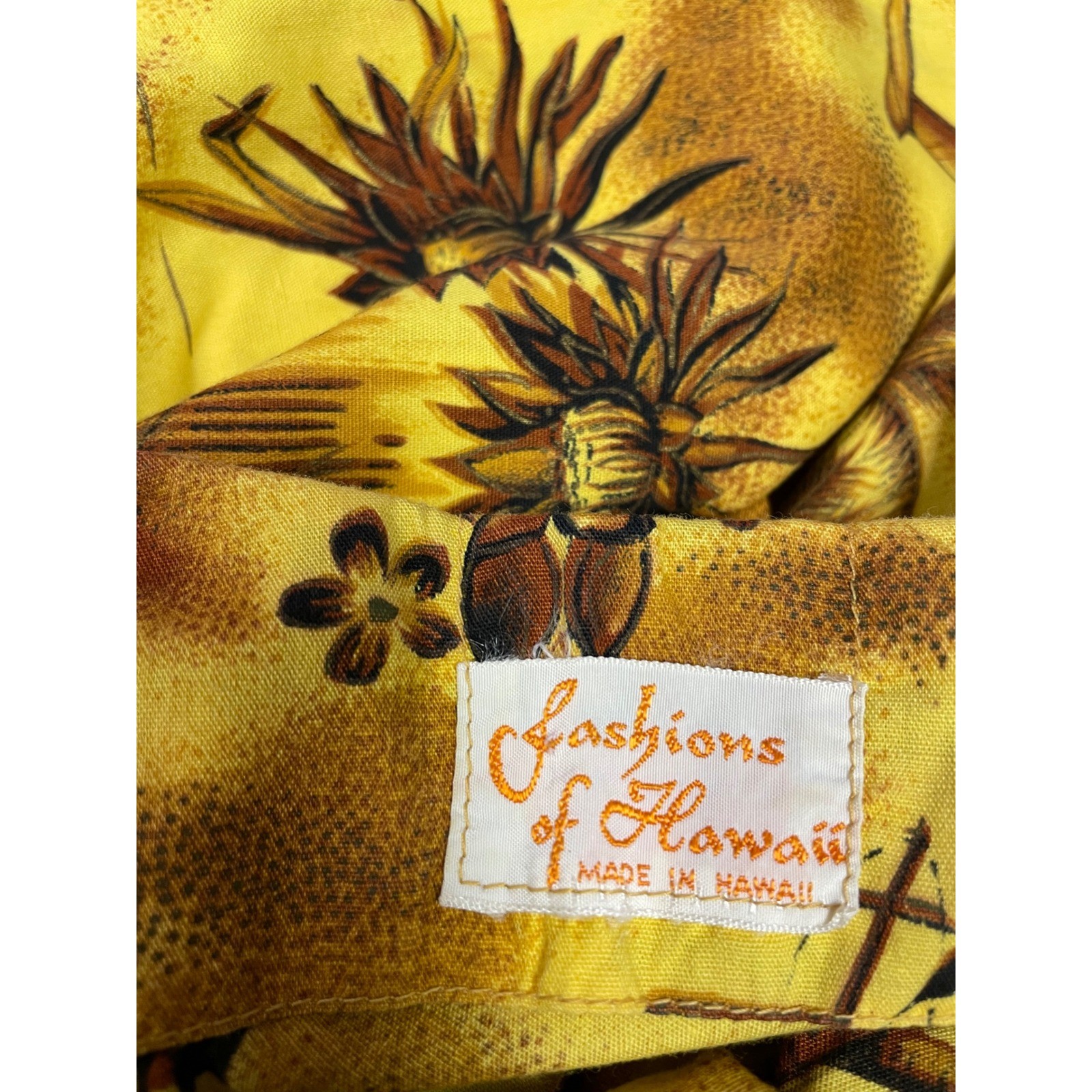 Vintage Fashions of Hawaii Yellow Aloha Airlines Tiki Sleeveless Shift Dress XL