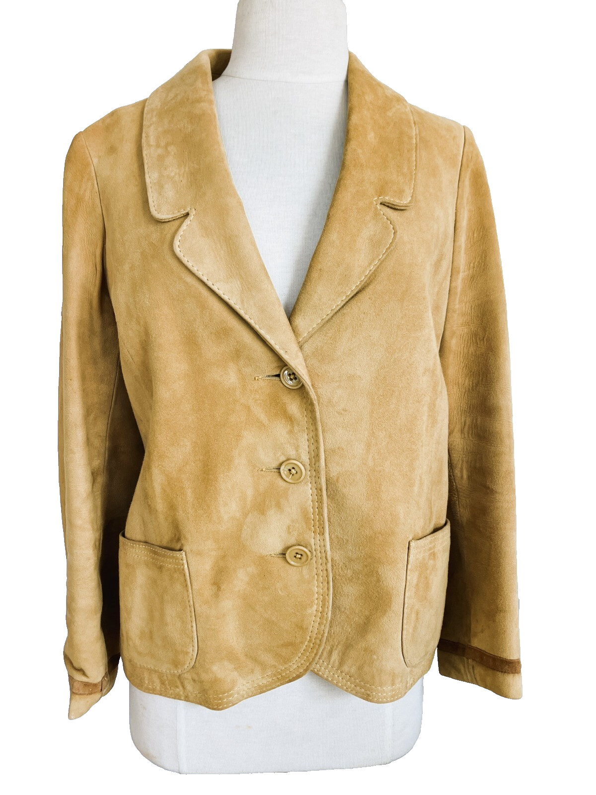 Designer 60’s Women’s Classic Calfskin Suede Lined Leather Trim Blazer Jacket M