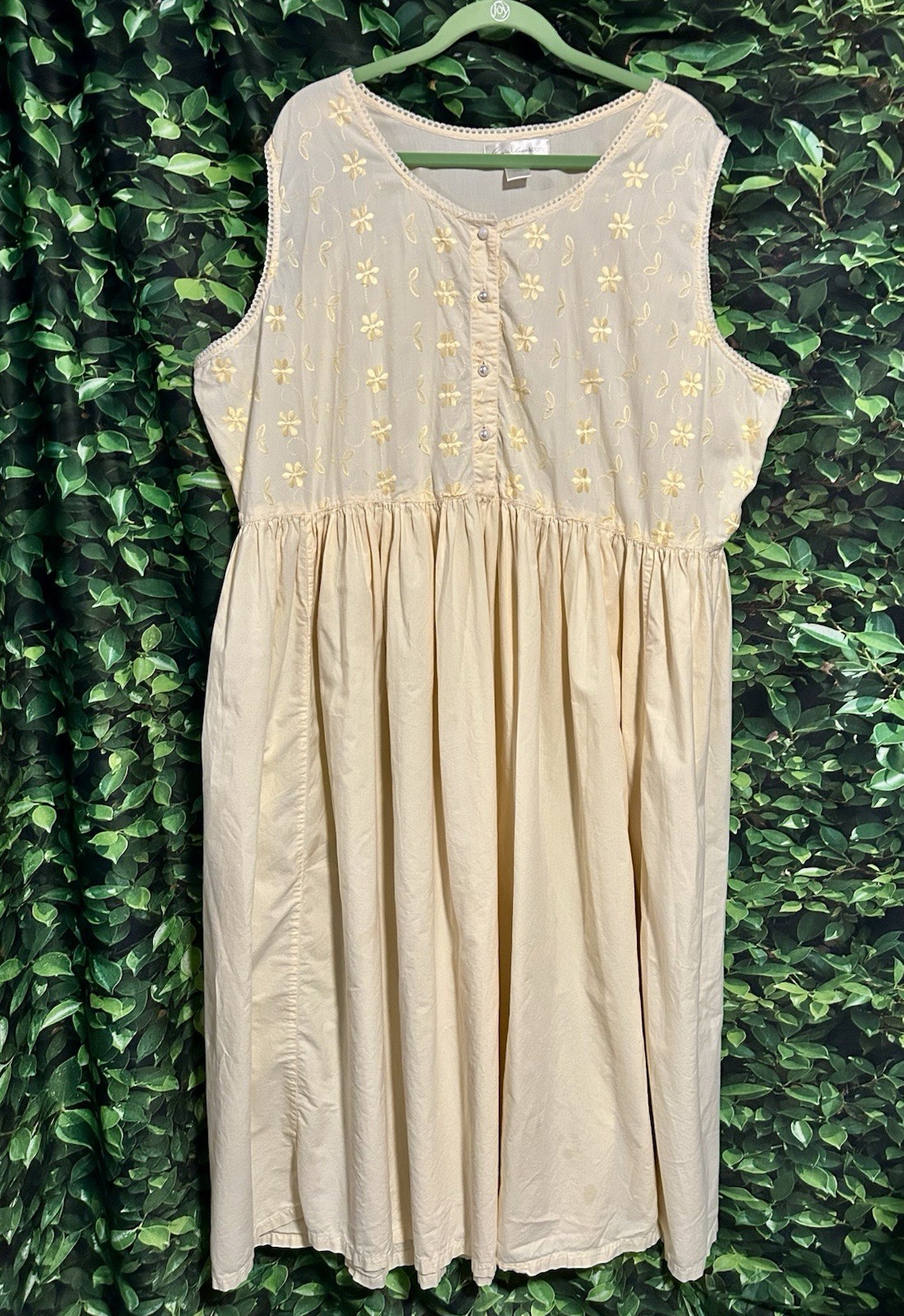 Gloria Vanderbilt Intimates Night Gown Yellow Eyelet Sleeveless Womens 26/28