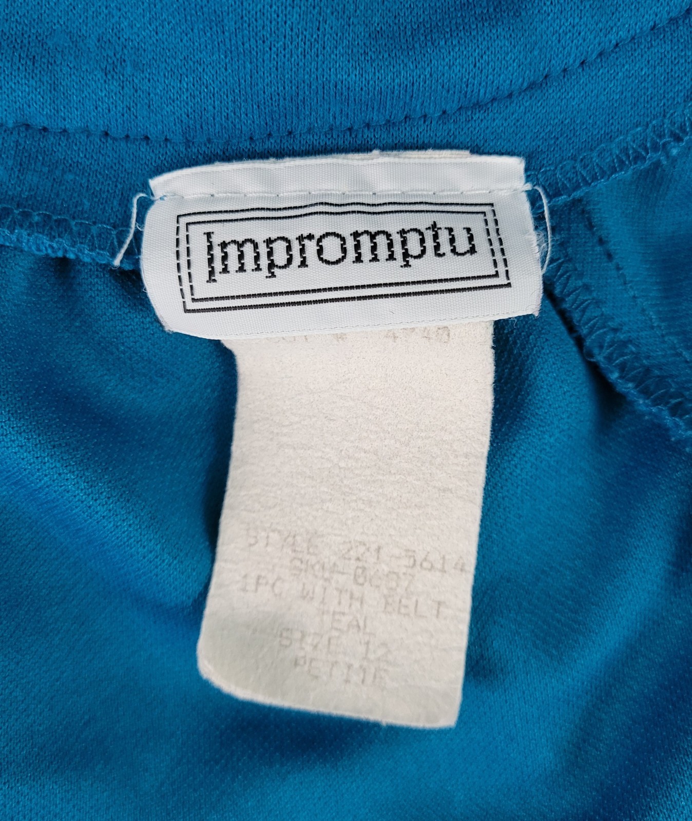 Vintage Impromptu Teal/Turquoise Blouson Dress w Matching Belt Size 12P