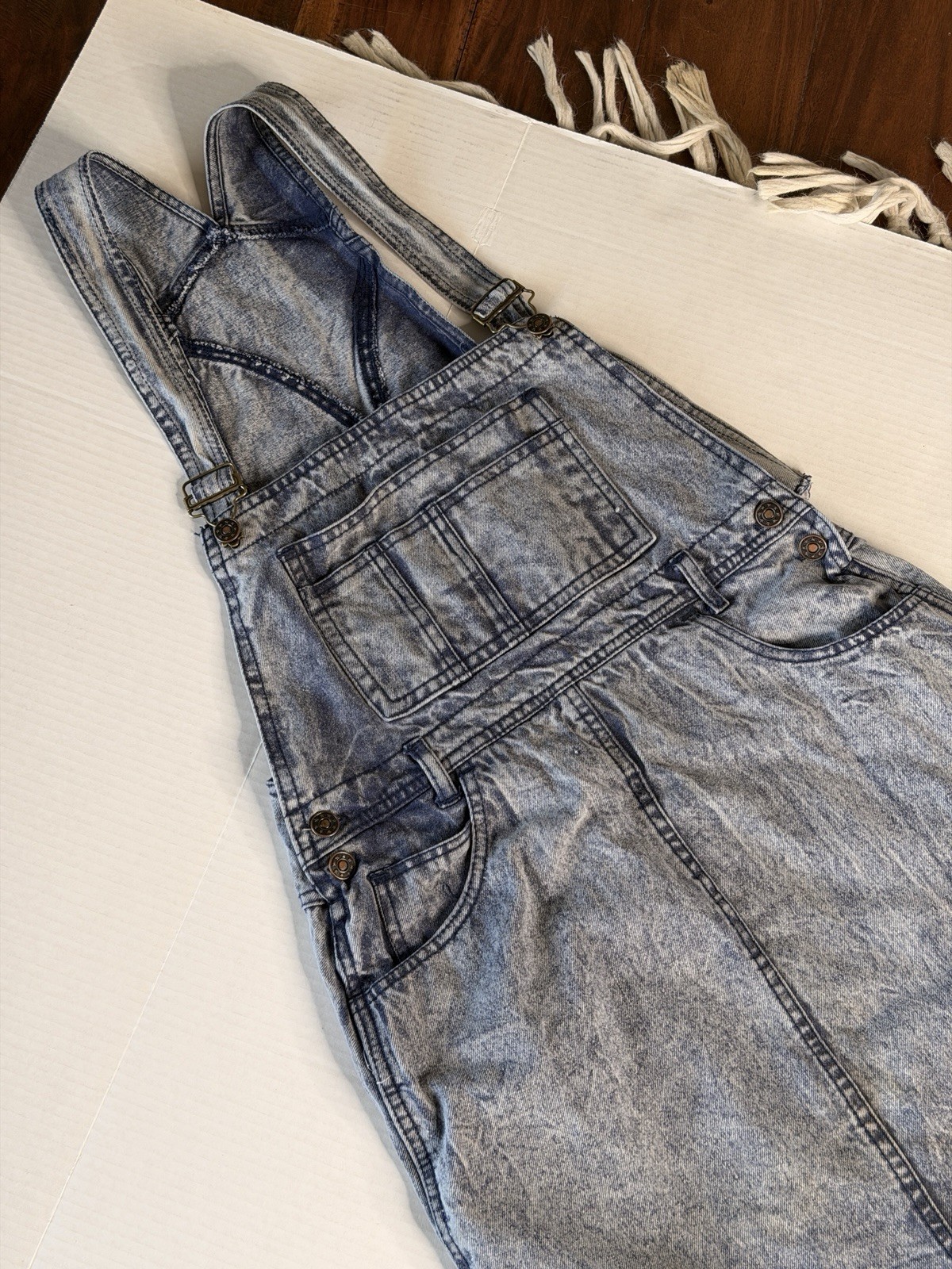Vintage 80s Belma Womens Acid Washed Overall Skirt Long Denim Jean Stone Large
