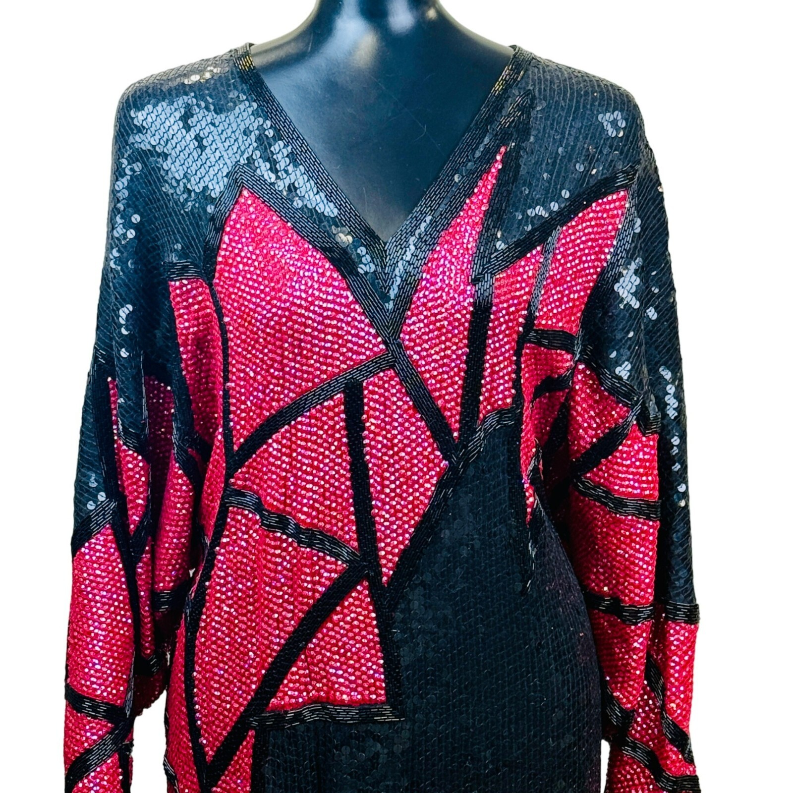 Vtg Riazee 1920 Style Runway Couture Silk Dramatic Fully Beaded Sequin Silk Gown