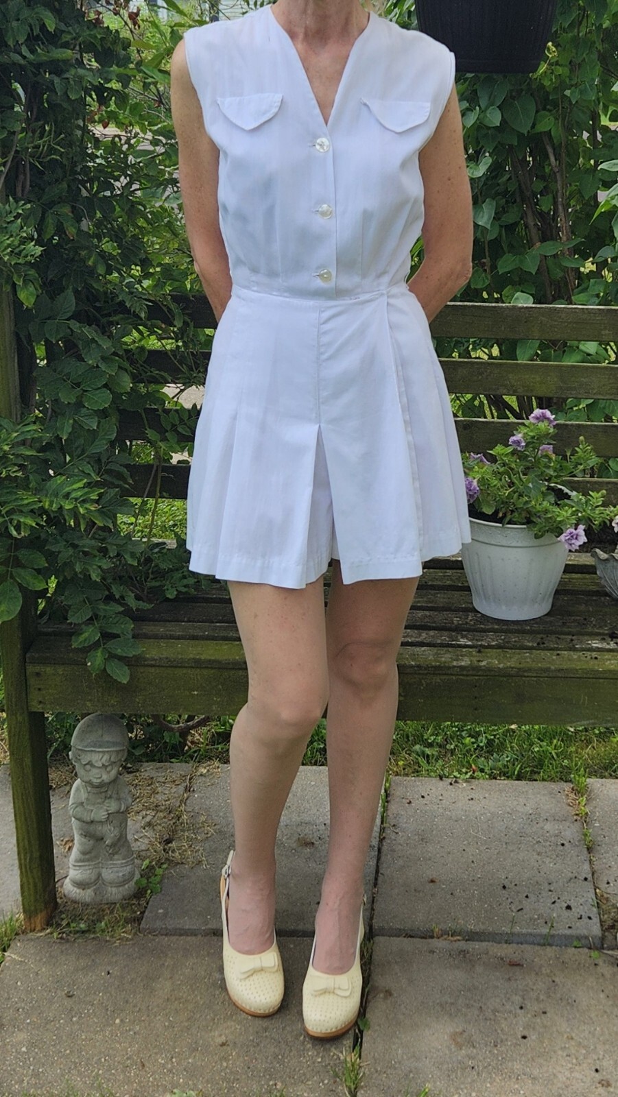 Vintage 1930s Playsuit White Cotton Jumpsuit Romper Beach 30s F.B. Horgan