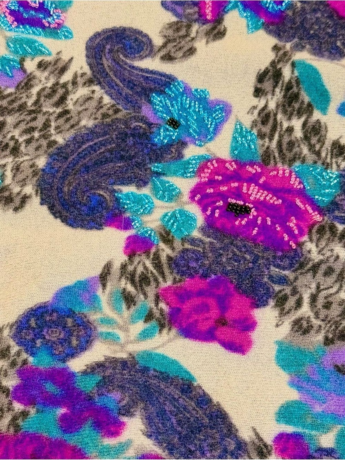 Vintage 80s Eminent Beaded Floral Lambswool Blend Sweater – Size M Dolman