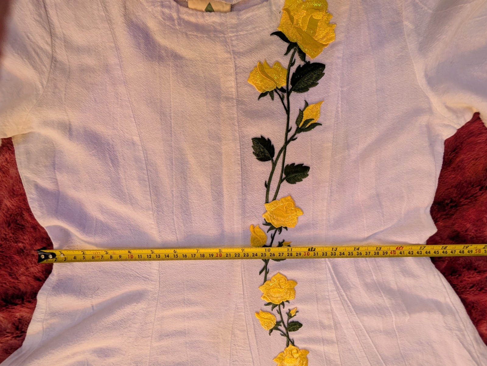 OOAK White Cotton VTG Maxi Dress Sz S Yellow Rose Appliques Cottagecore Boho
