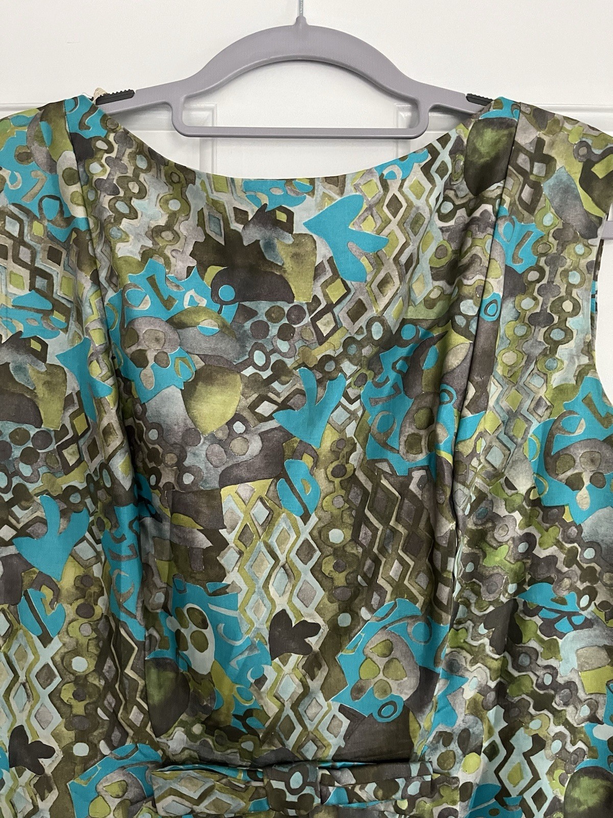 Vintage 1960’s Pure SILK Paul Brook Of London Teal palette sheath dress Sz 18