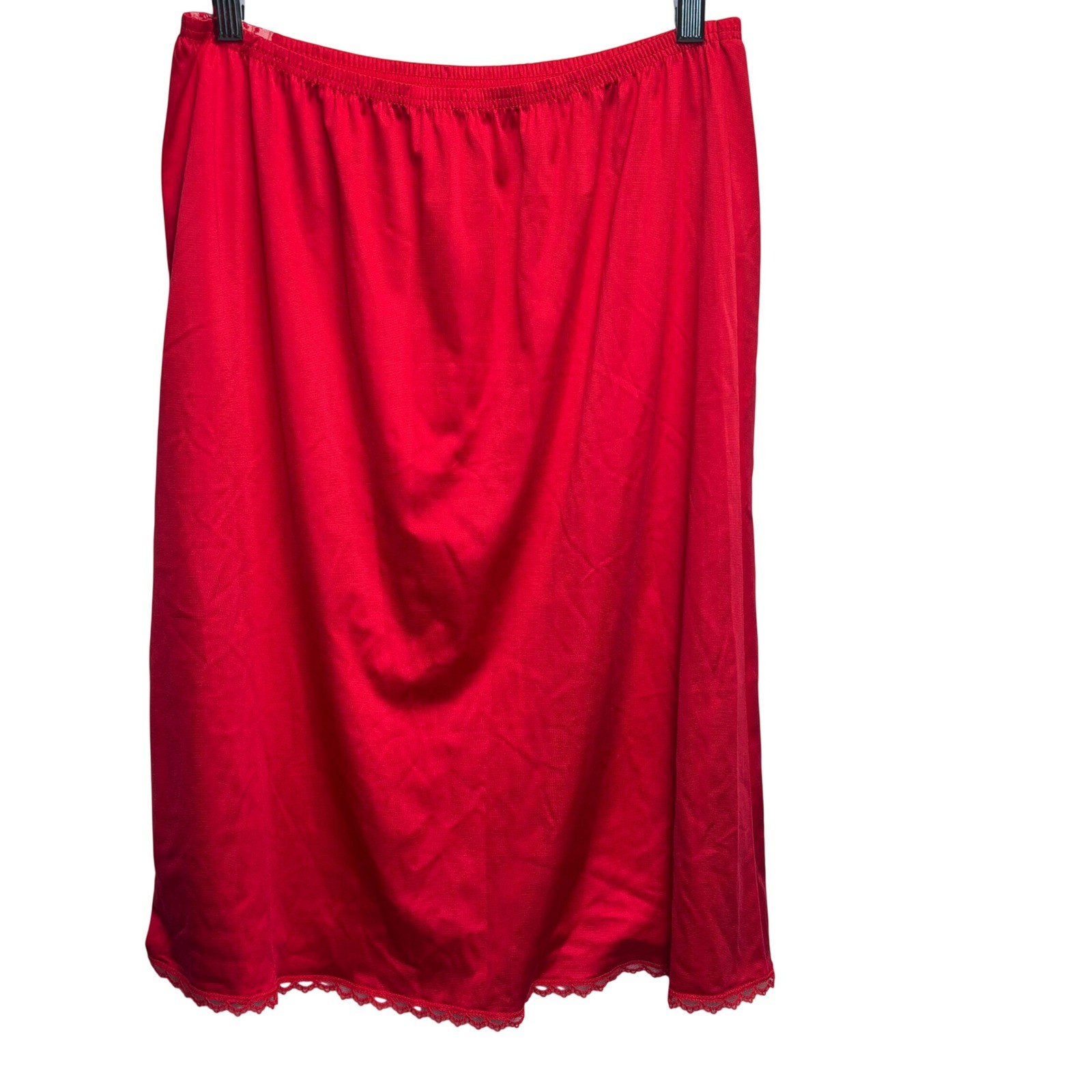 VTG 60s Sabrina Red Slip Skirt Lace Side Slit Lingerie Nylon Coquette Sz L