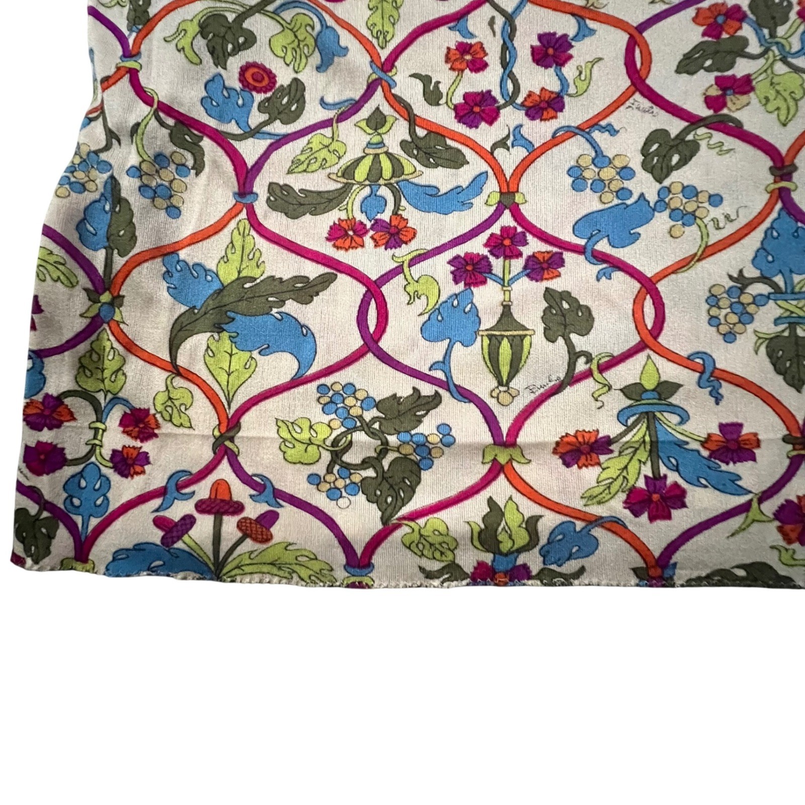 Emilio Pucci Vintage 60s Top Womens 8 Multicolor Signature Silk Floral Trellis
