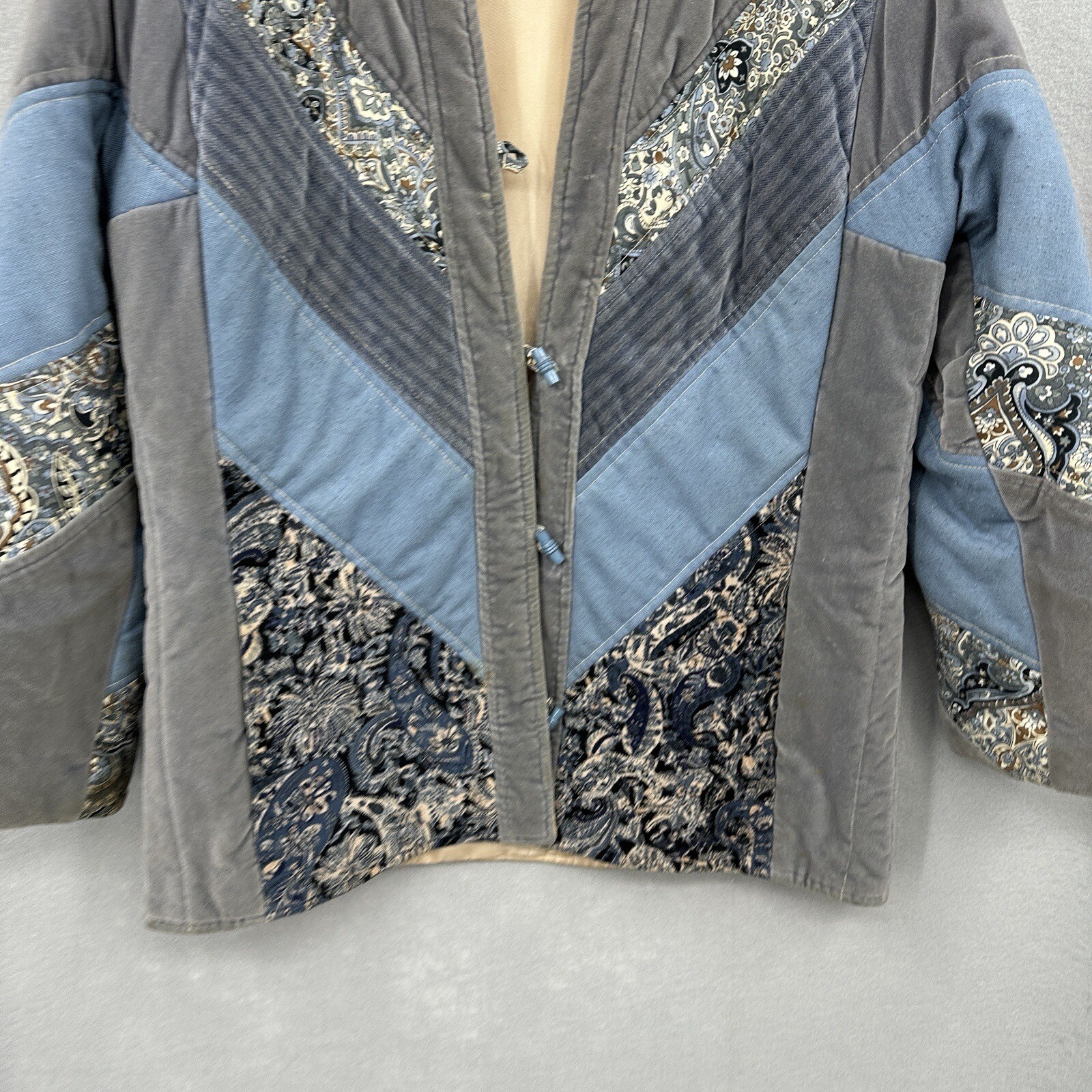 Vintage Jack Slote Jacket Women M Patchwork Cottagecore Quilted Boho Granny READ