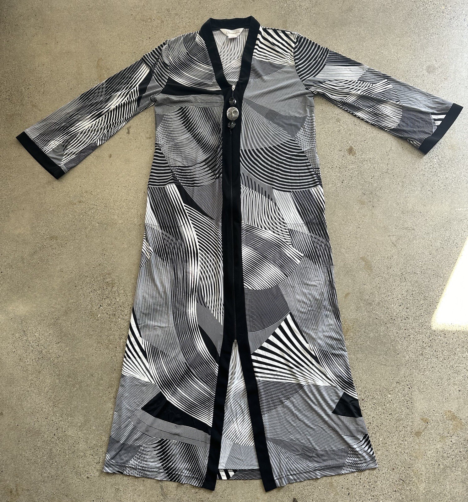 Vintage Diamond Tea Black & White Geometric Psychedelic Abstract Zip Robe Sz S