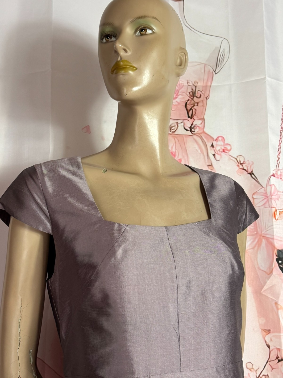 Mariposa silk ensemble dupion silk taupe silver dress frock coat size 38