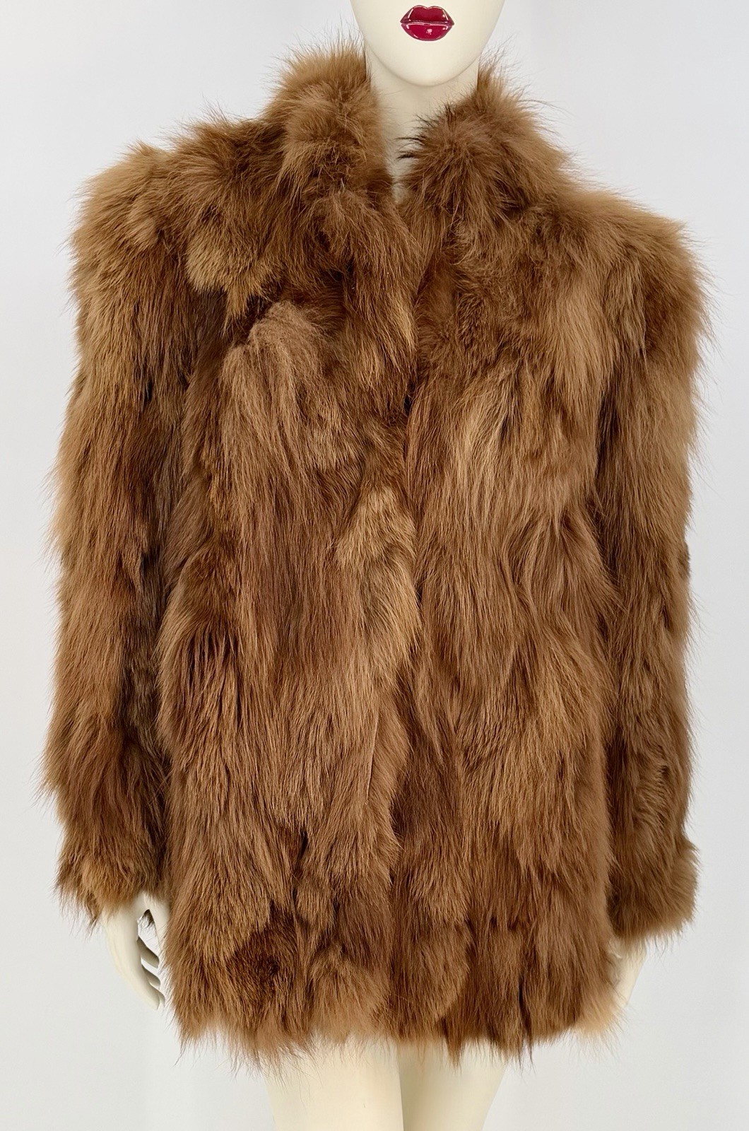 Vtg BASCO FOX FUR Woman’s Coat Luxurious Carmel Brown 80’s Glamour Sz M/L
