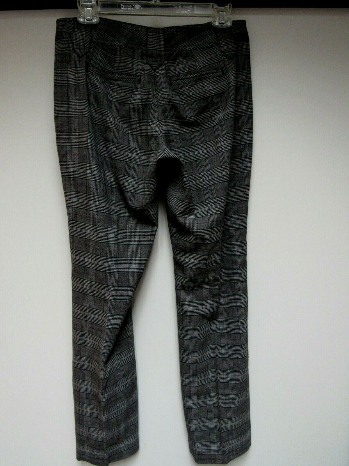 VTG CAbi Stretch Slacks Pants Houndstooth Plaid Black Wine 33 x 31 1/2 4 M EUC