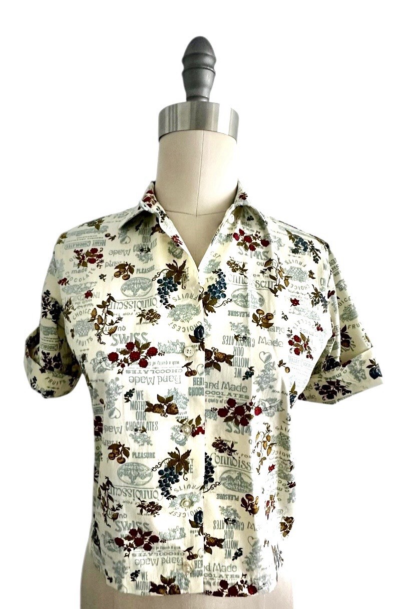 Women’s 1950’s Era Summer Blouse,novelty ,conversation Print, Avon