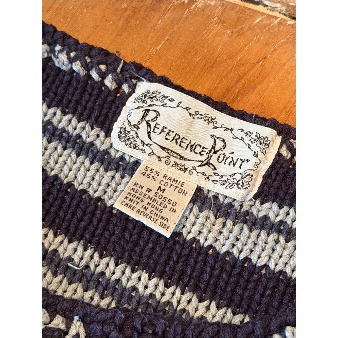 Vintage Blue Patchwork Stripe Sweater Made in Hong Kong Coastal Cottagecore M