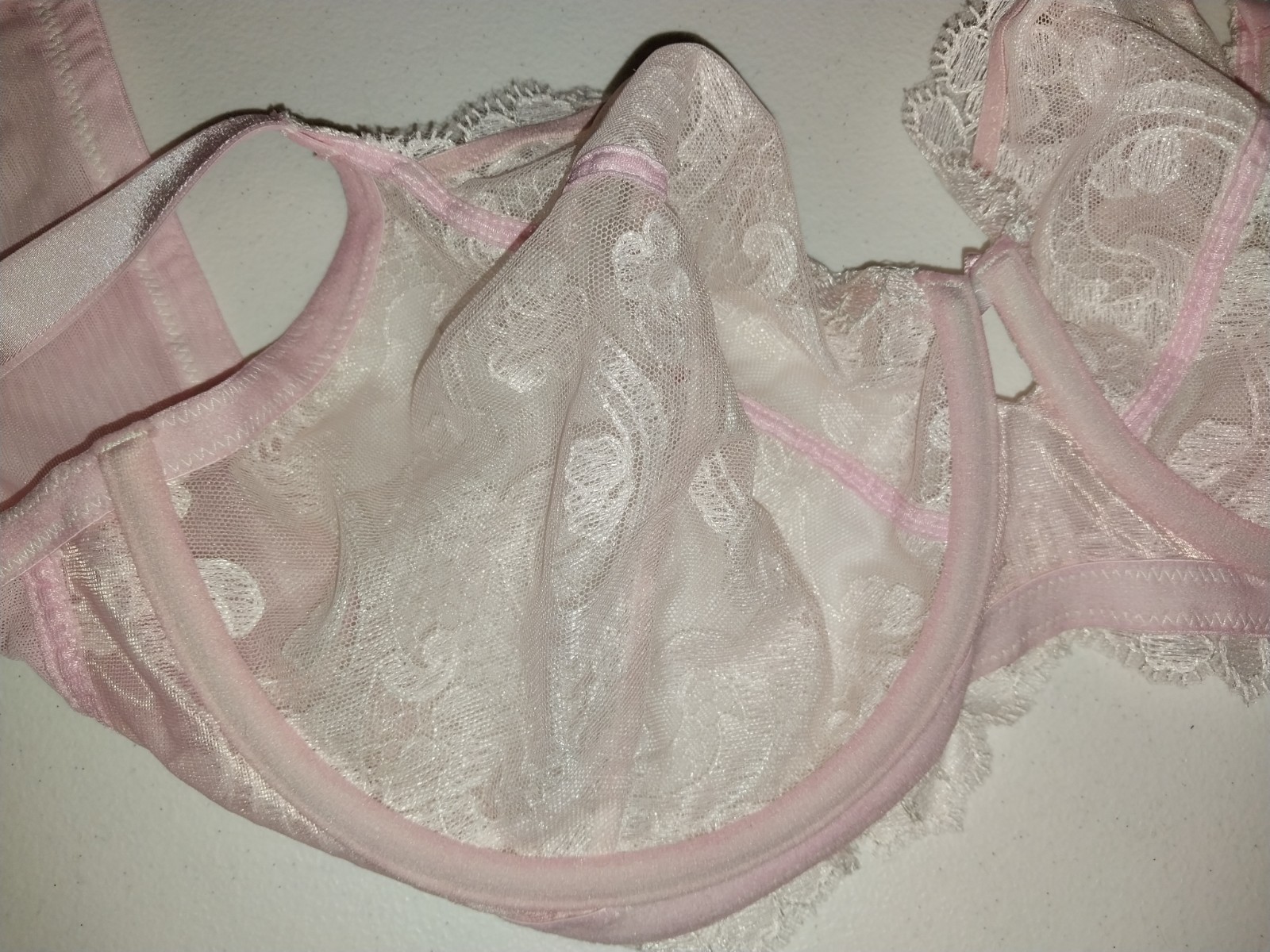 VTG SILKY SHEER LACY UW VS BOUDOIR DEMI BRA NOS 38DDD PINK DELICATE COQUETTE