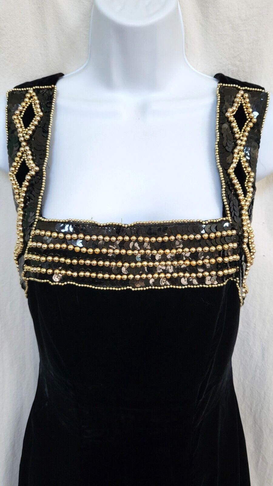 Elegant Black Velvet Vtg 80s Blondie and Me Evening Gown Dress Sequins Beads 5/6