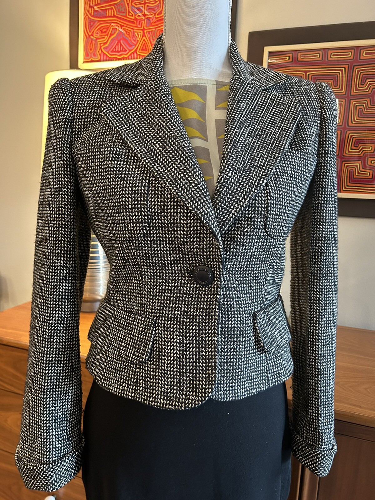 Vintage 80’s David Hayes Blazer Cropped Fitted, Shoulder pads/Cuffed sleeve XS/S