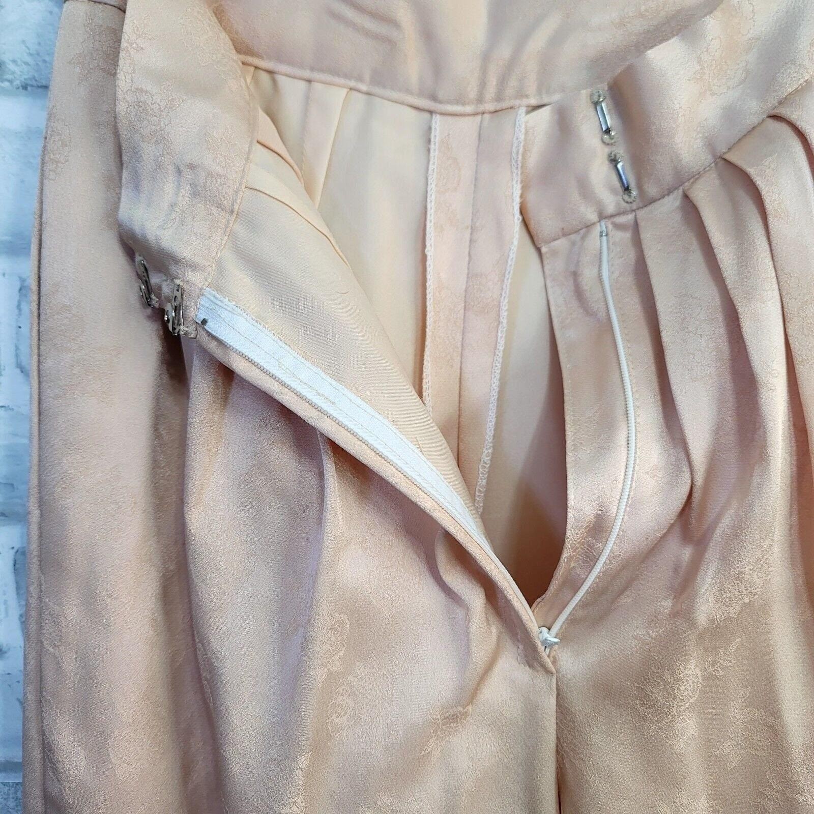 Vintage 80s 90s Blush Satin Brocade Pants High Waist Pleated Tapered Trousers