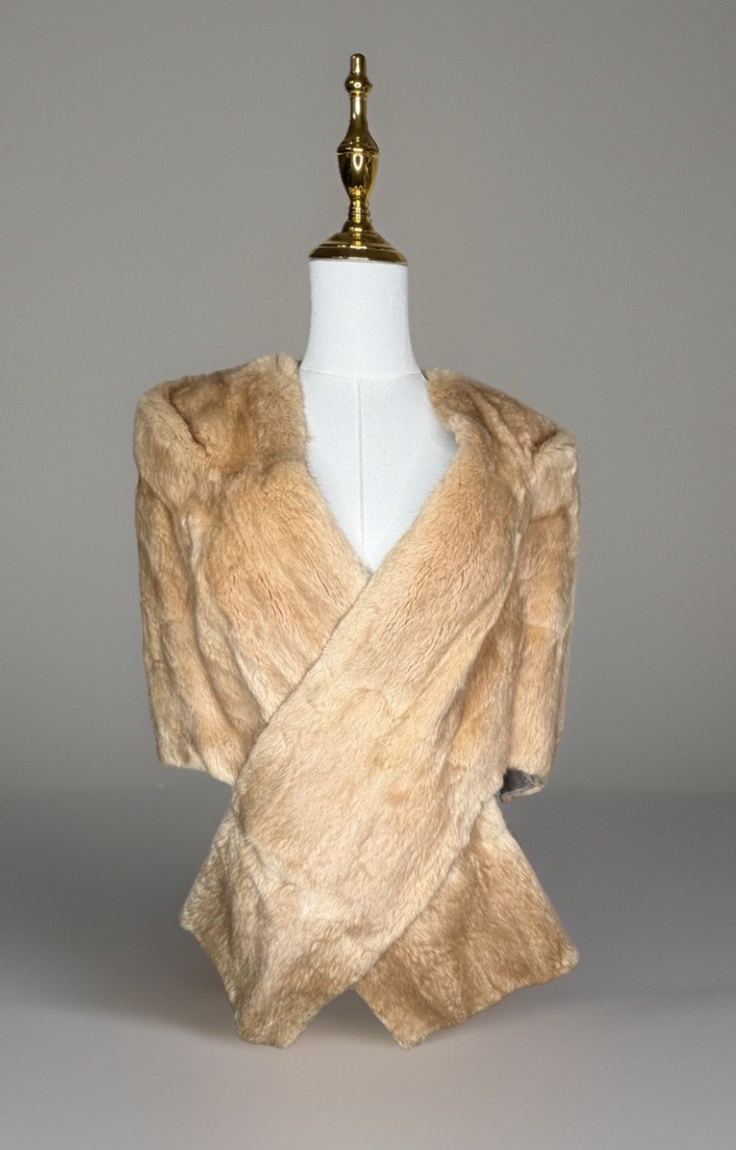 Vintage 50s Style Old Hollywood Fur Capelet Wrap Meier & Frank Tan Satin Lined