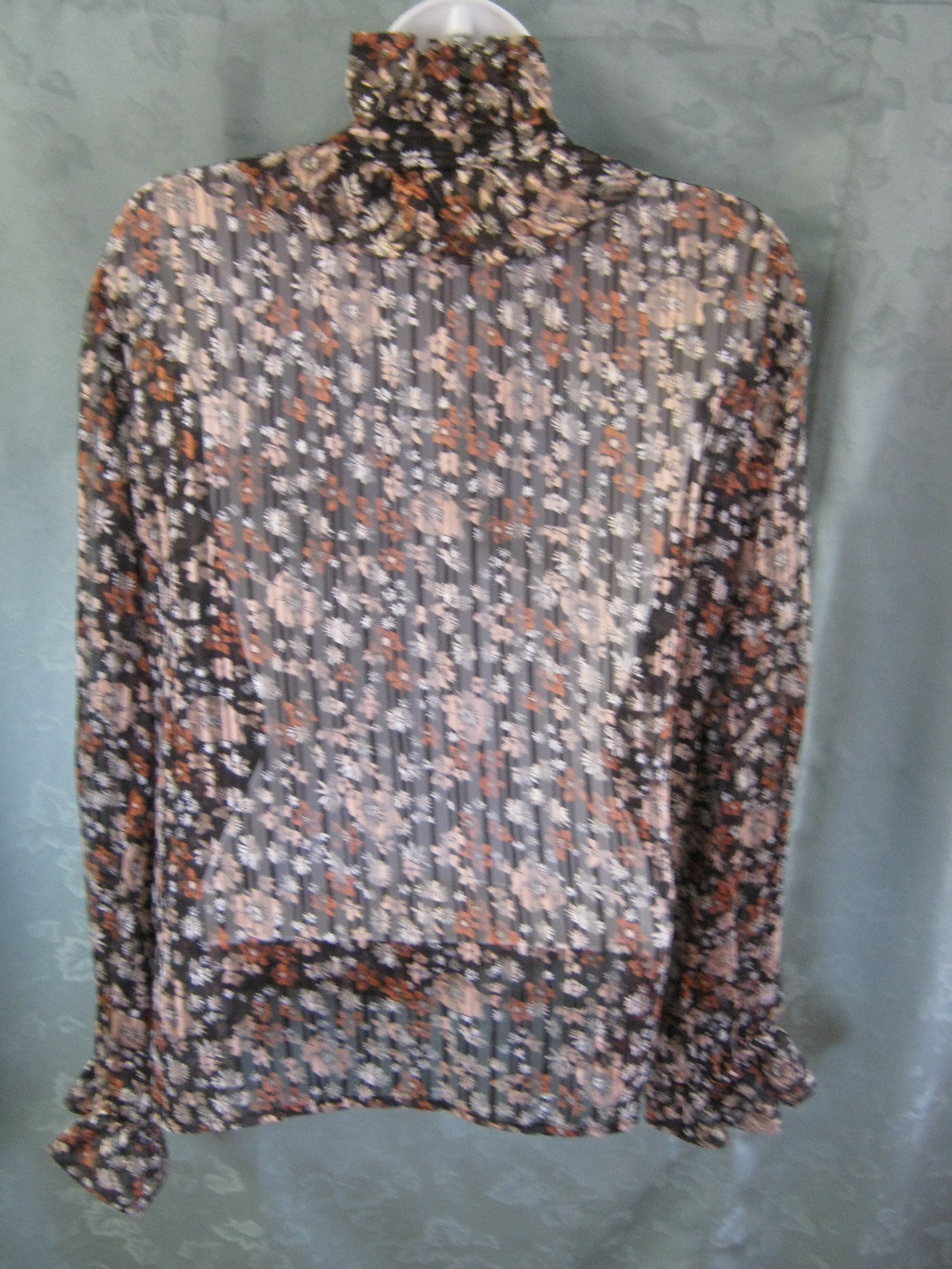 VTG Malbe Blouse Size 15 / 16 Floral Print Sheer Stripe Ruffled Collar Top