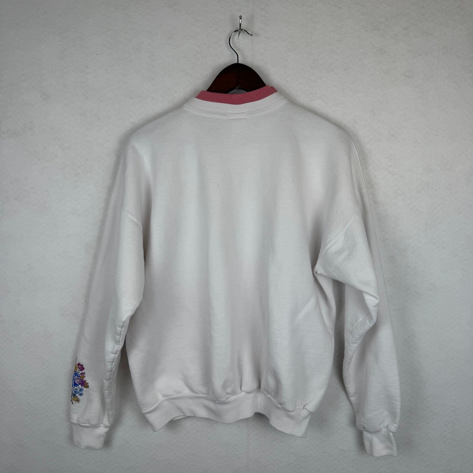 Vintage Top Stitch Morning Sun Sweatshirt Womens XL White Floral Embroidered 90s