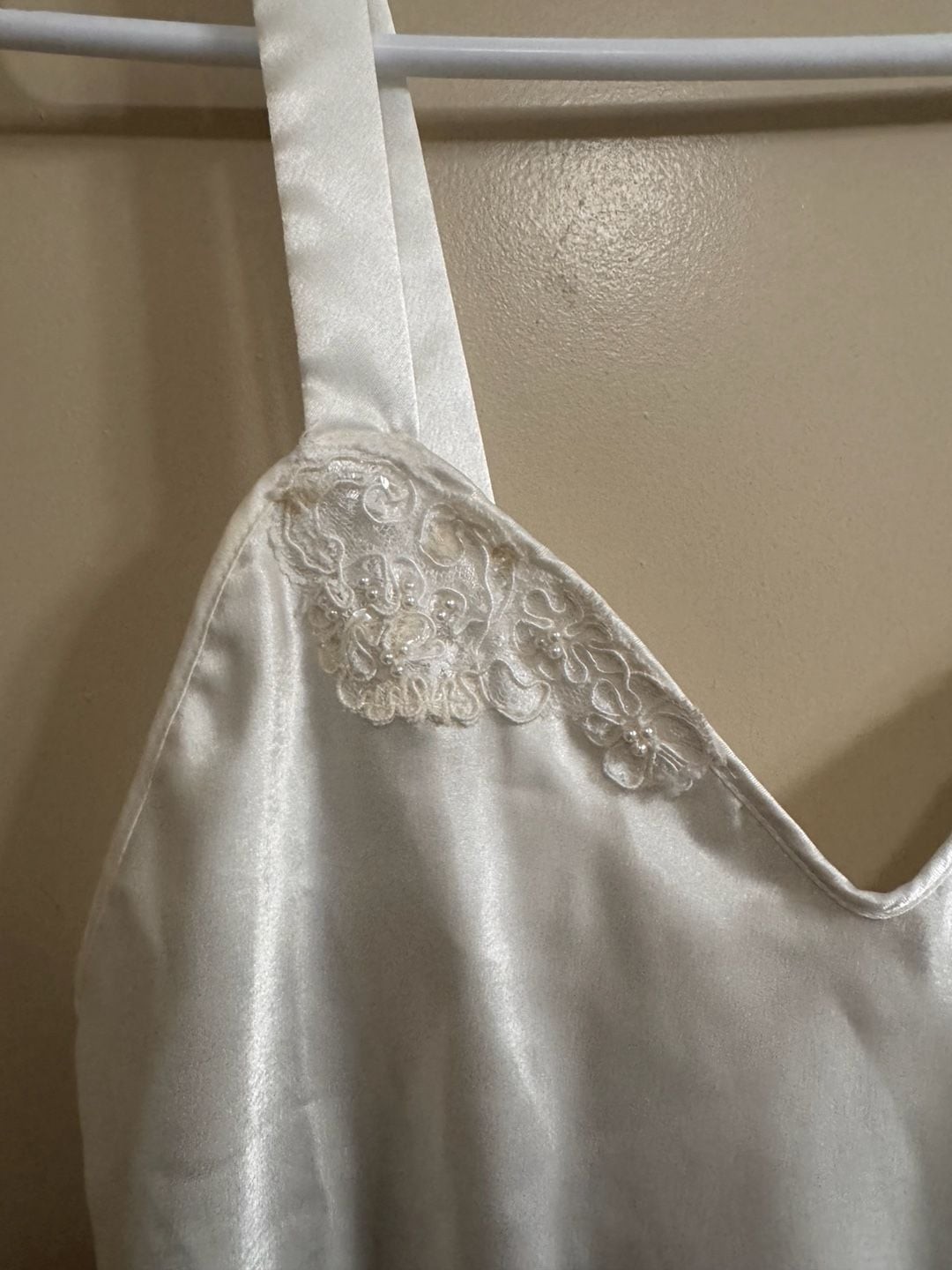 Vintage White Satin Mini Slip Dress with Lace and Tulle Trim