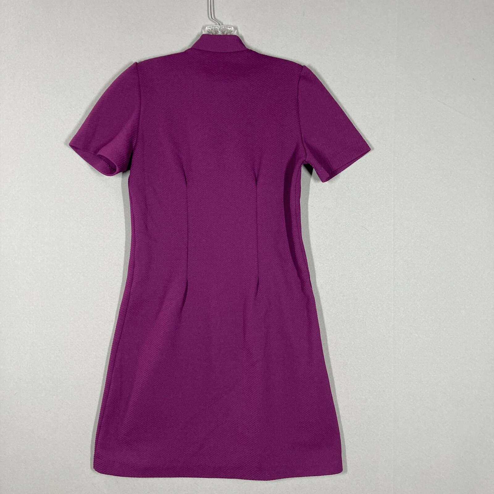 True Vintage Ladies Dress 60s Vibrant Purple Button Choker Collar Mini 31″W S/M