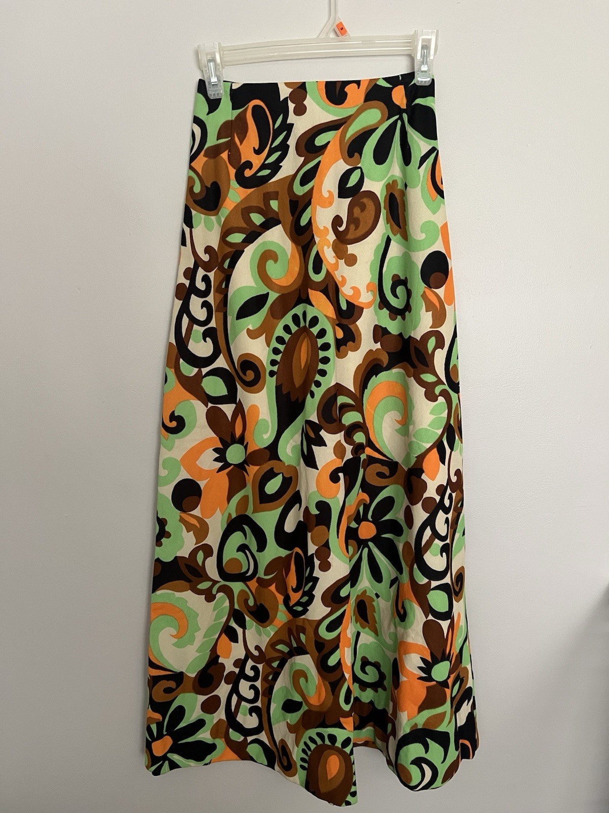 Vintage 1970s Maxi Skirt Cream, Black, Green, Orange & Brown