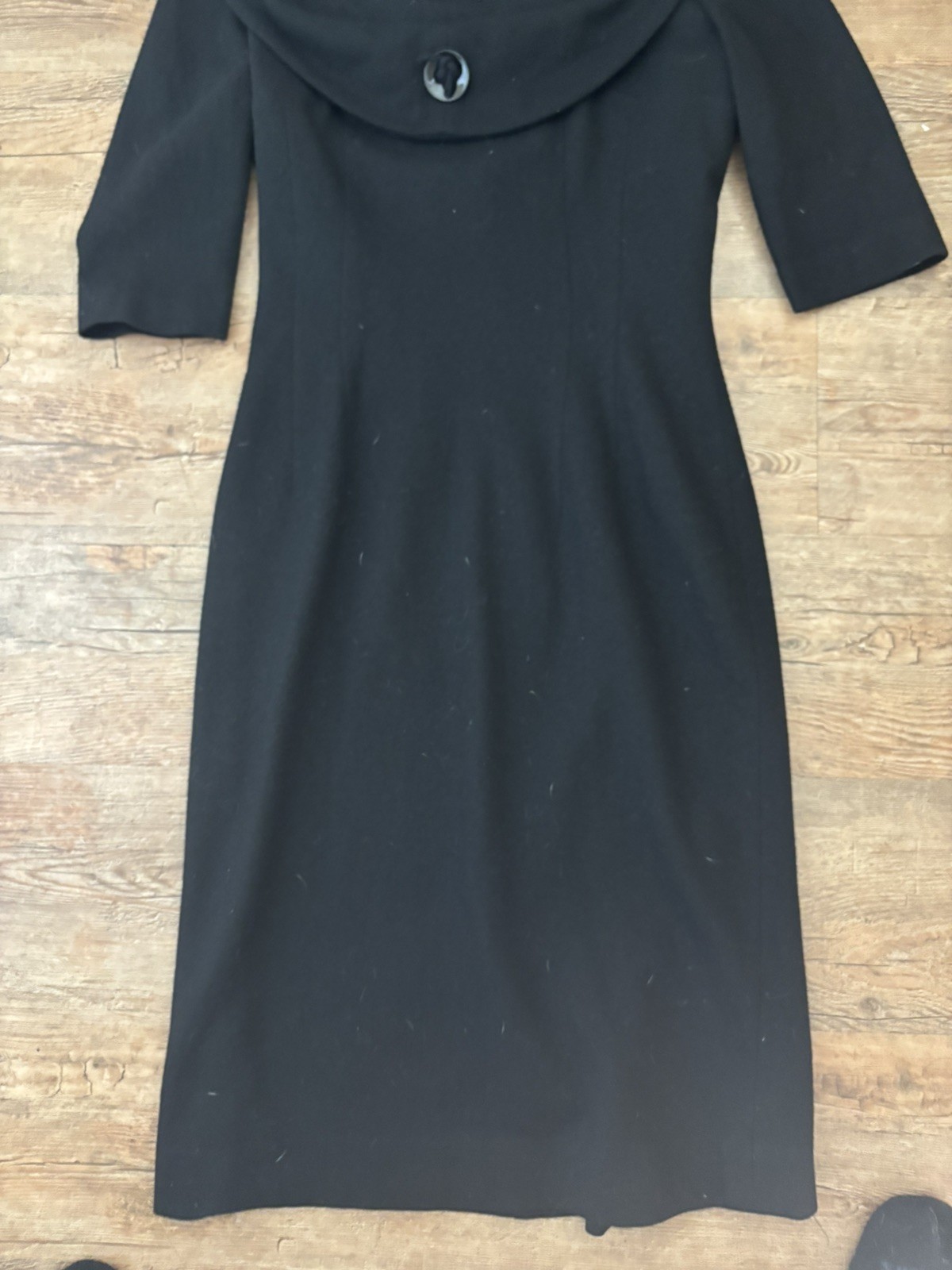 1960s Double Knit Dress Edith Flagg California Black Wool Retro Mod A Line Med