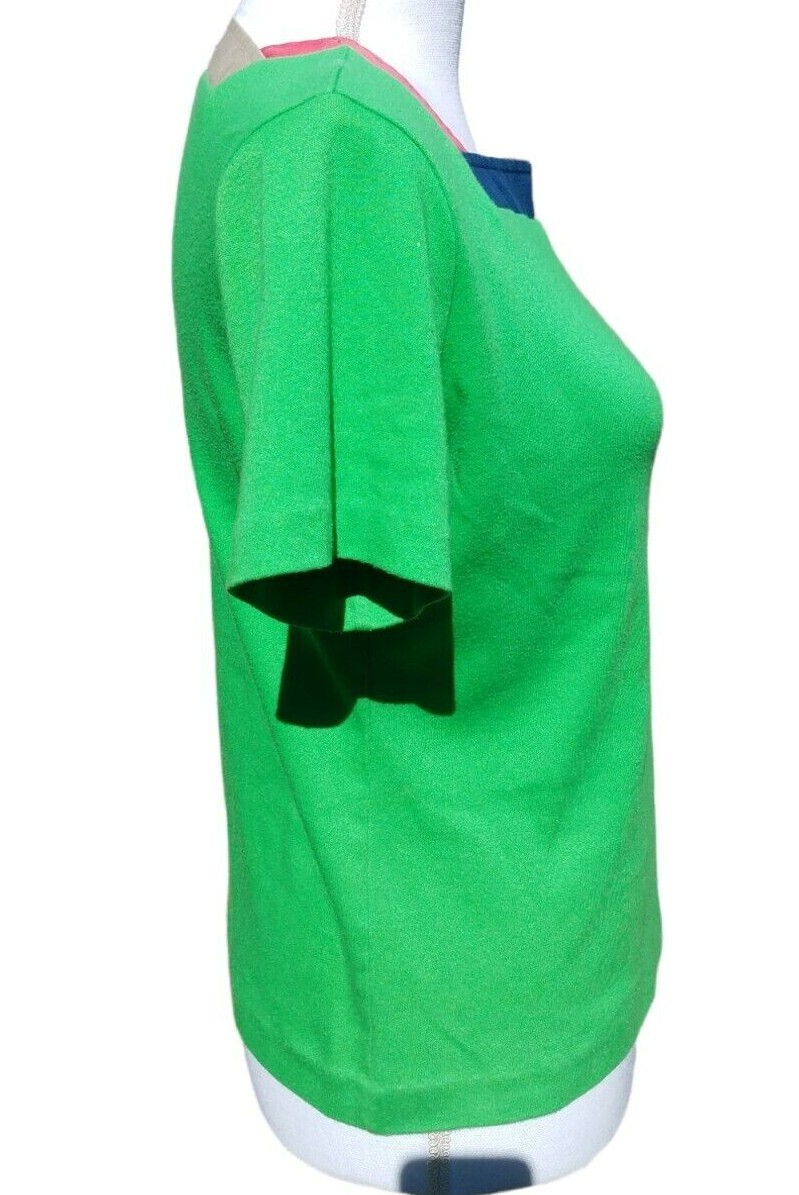 Vintage Women’s Green Square Neck Colorblock Shirt Blouse Top Button Accent READ