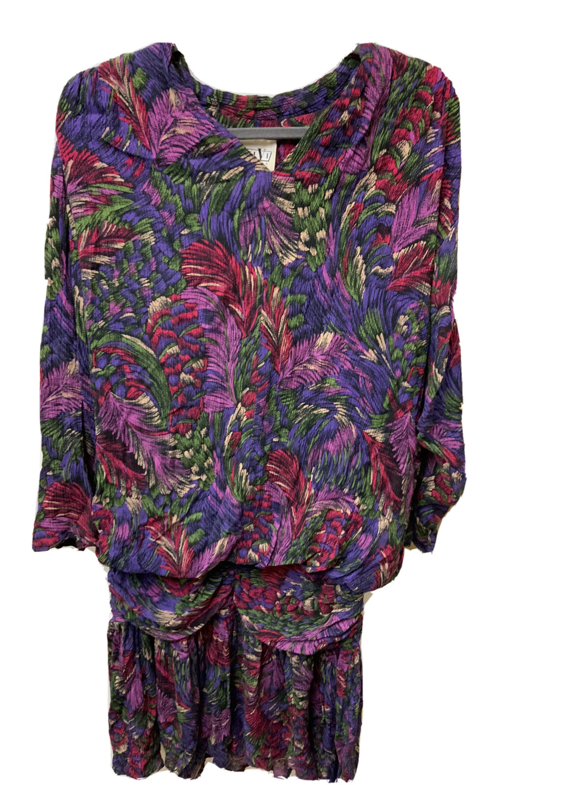 Vintage 1980s Vikki VI California Pink Purple Green Flowers Dress SZ 14W