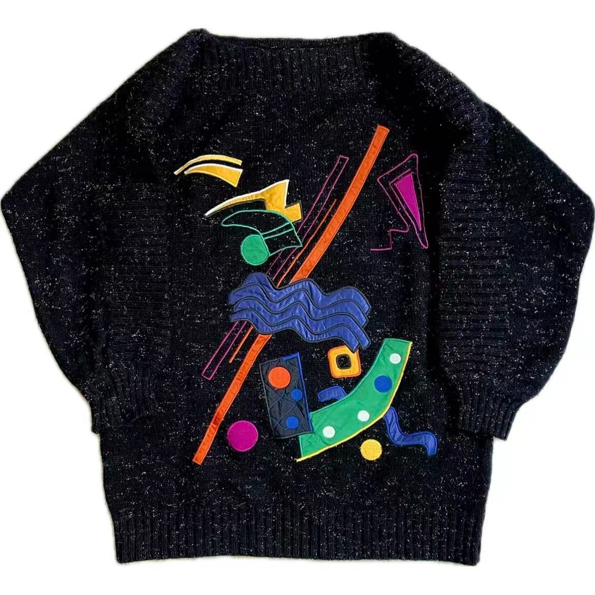 Vintage 80s Laurèl Abstract Sweater West Germany Wool Alpaca Memphis Art Sz M 38