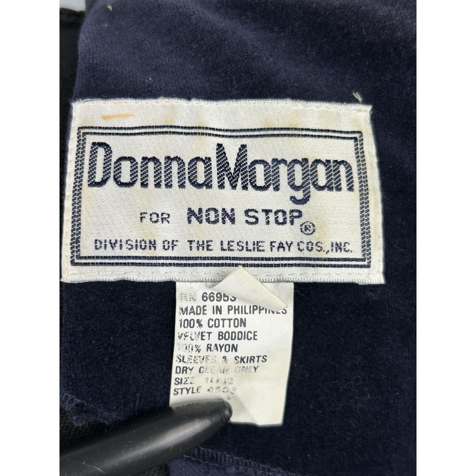 Donna Morgan Vintage Navy Velvet Paisley Midi Dress Gold Tassel 80s Size 11/12