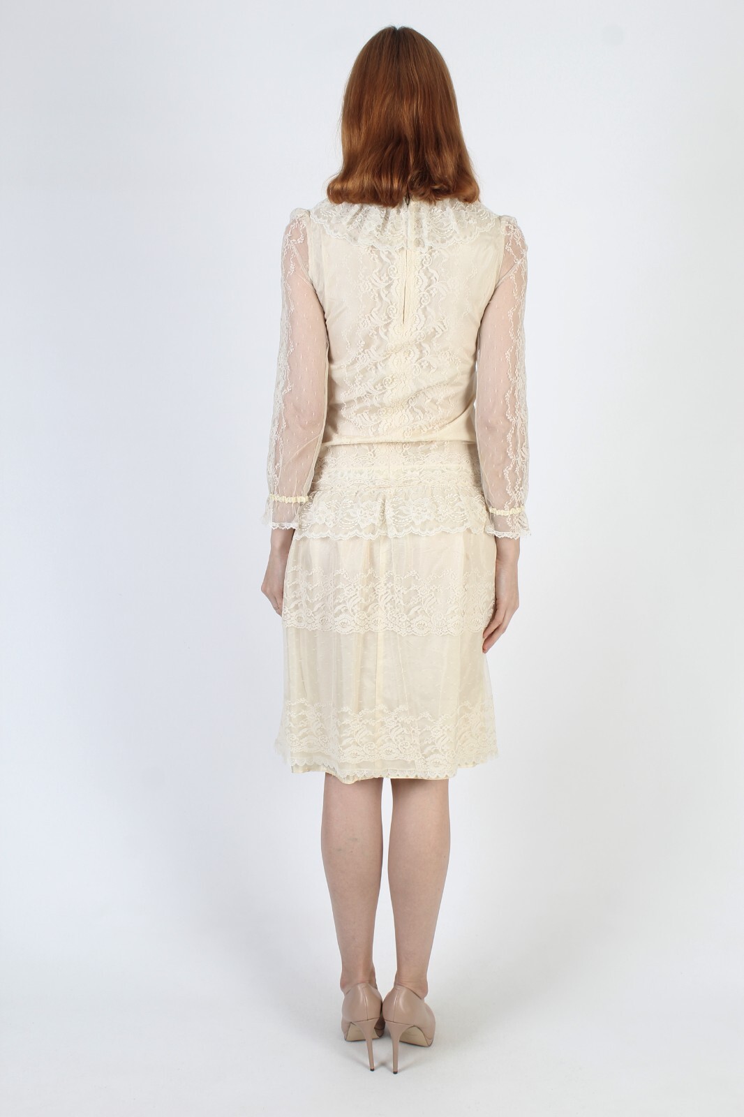 Vtg Country Elegance Cottagecore Dress Sheer Drop Waist Deco Prairie Peasant