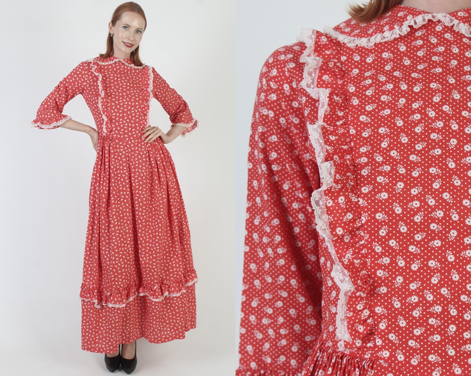 Vintage Souther Belle Western Maxi Dress Old Fashion Colonial Pilgrim Long Gown