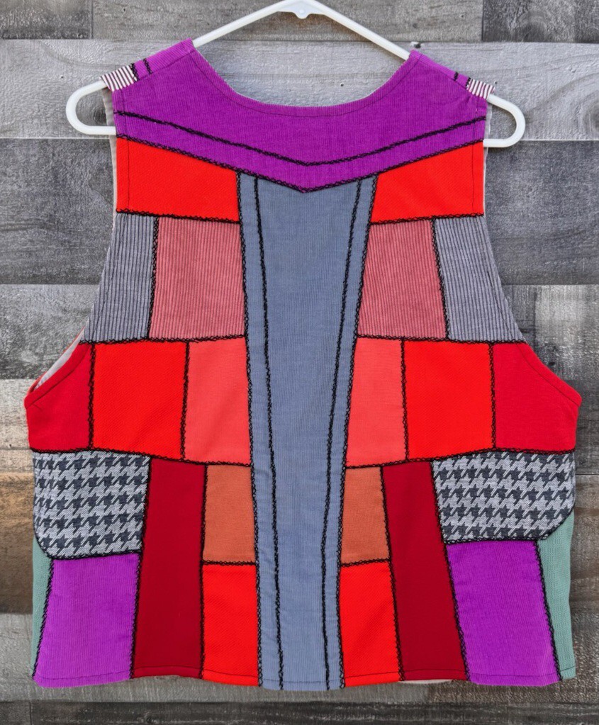 Patchwork Womens Dopamine Quilted Hand Crafted Artsy Vest Vtg Folk Hippie L
